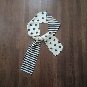 Unworn vintage Italian FURLA 100% silk scarf, beige & black polka dots